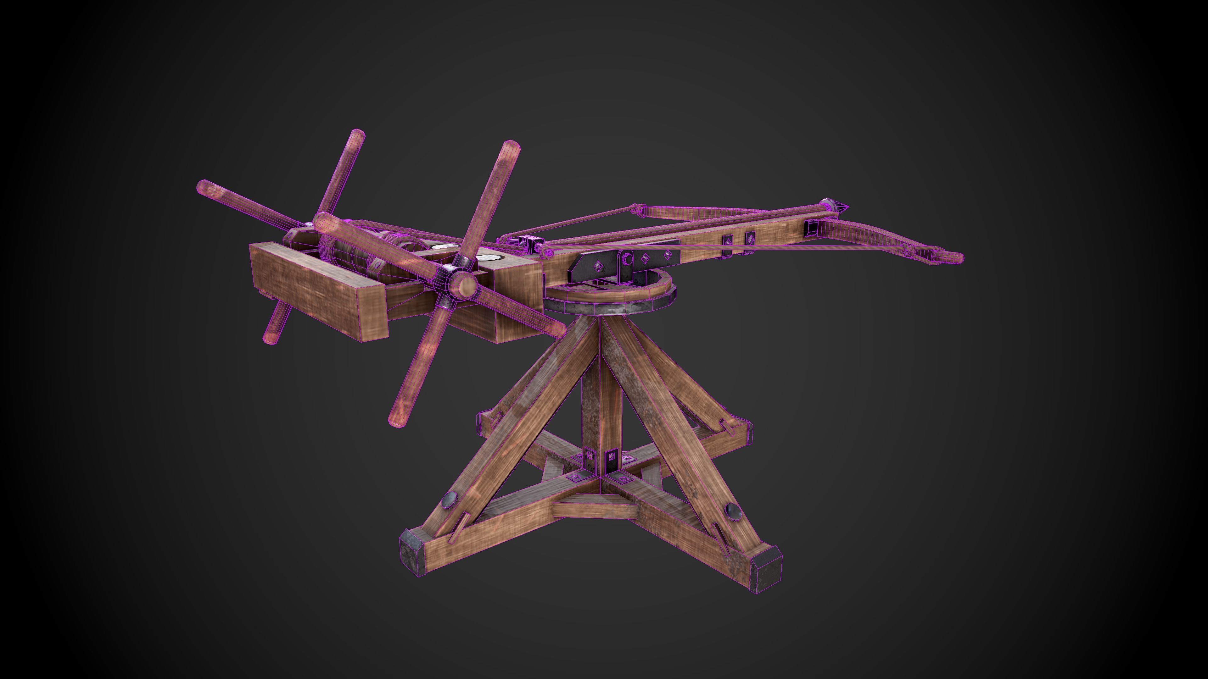 Ballista wooden machine gun Low-poly 3D model_11