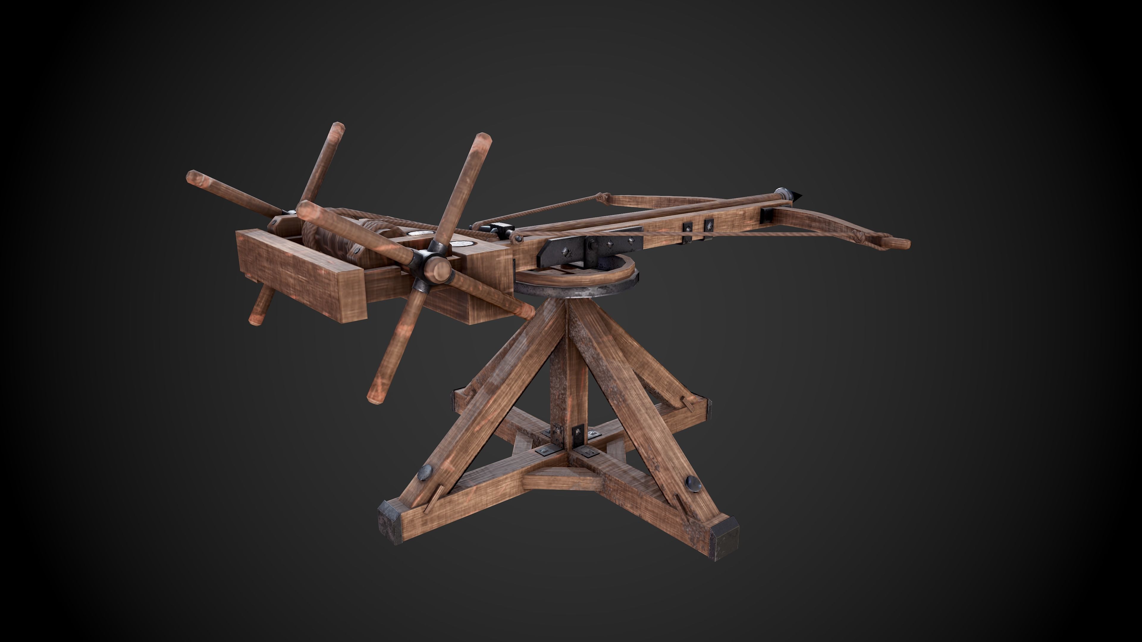 Ballista wooden machine gun Low-poly 3D model_4
