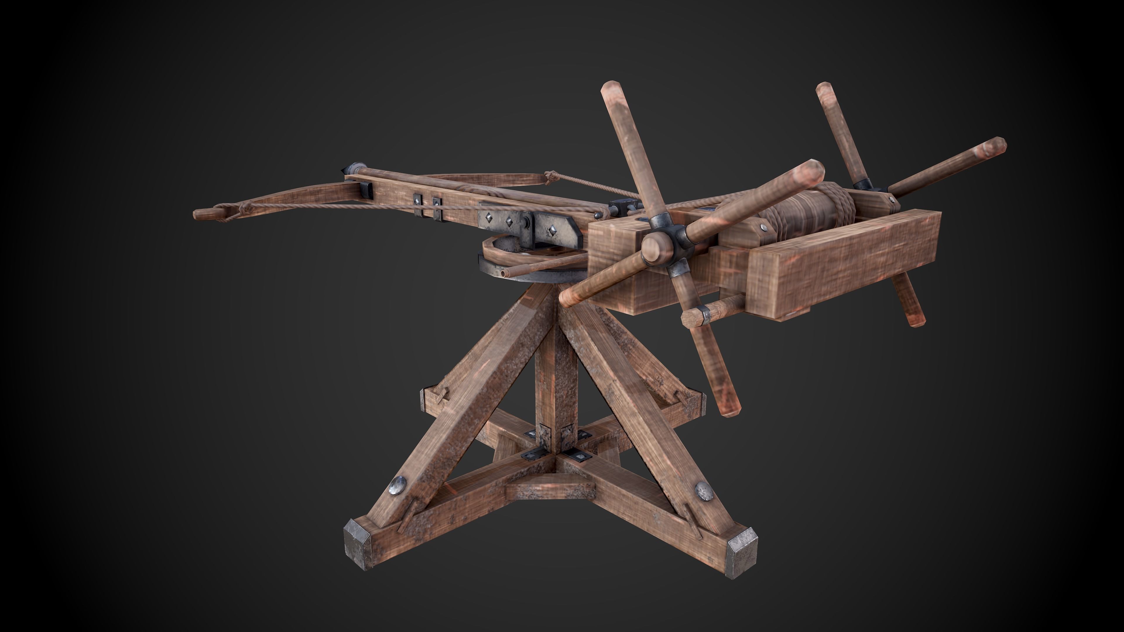 Ballista wooden machine gun Low-poly 3D model_3