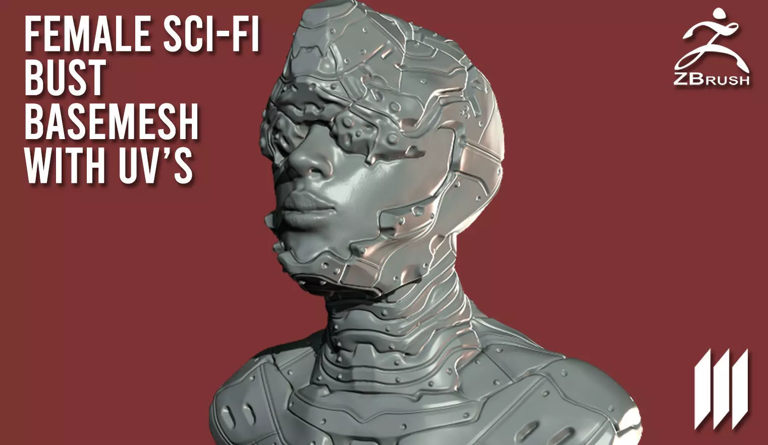 Female Sci-Fi Bust BaseMesh WIth UVs - Ztool 3D model_0