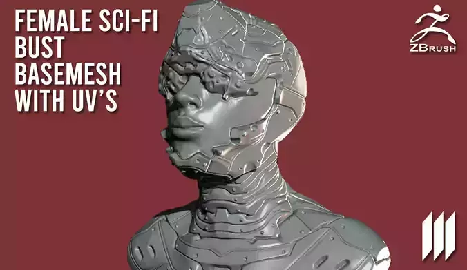 Female Sci-Fi Bust BaseMesh WIth UVs - Ztool 3D model