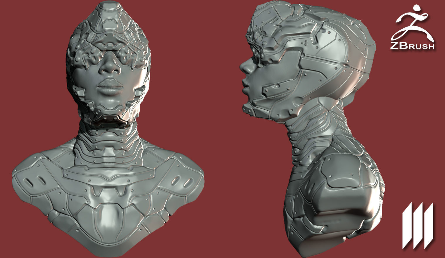 Female Sci-Fi Bust BaseMesh WIth UVs - Ztool 3D model_3
