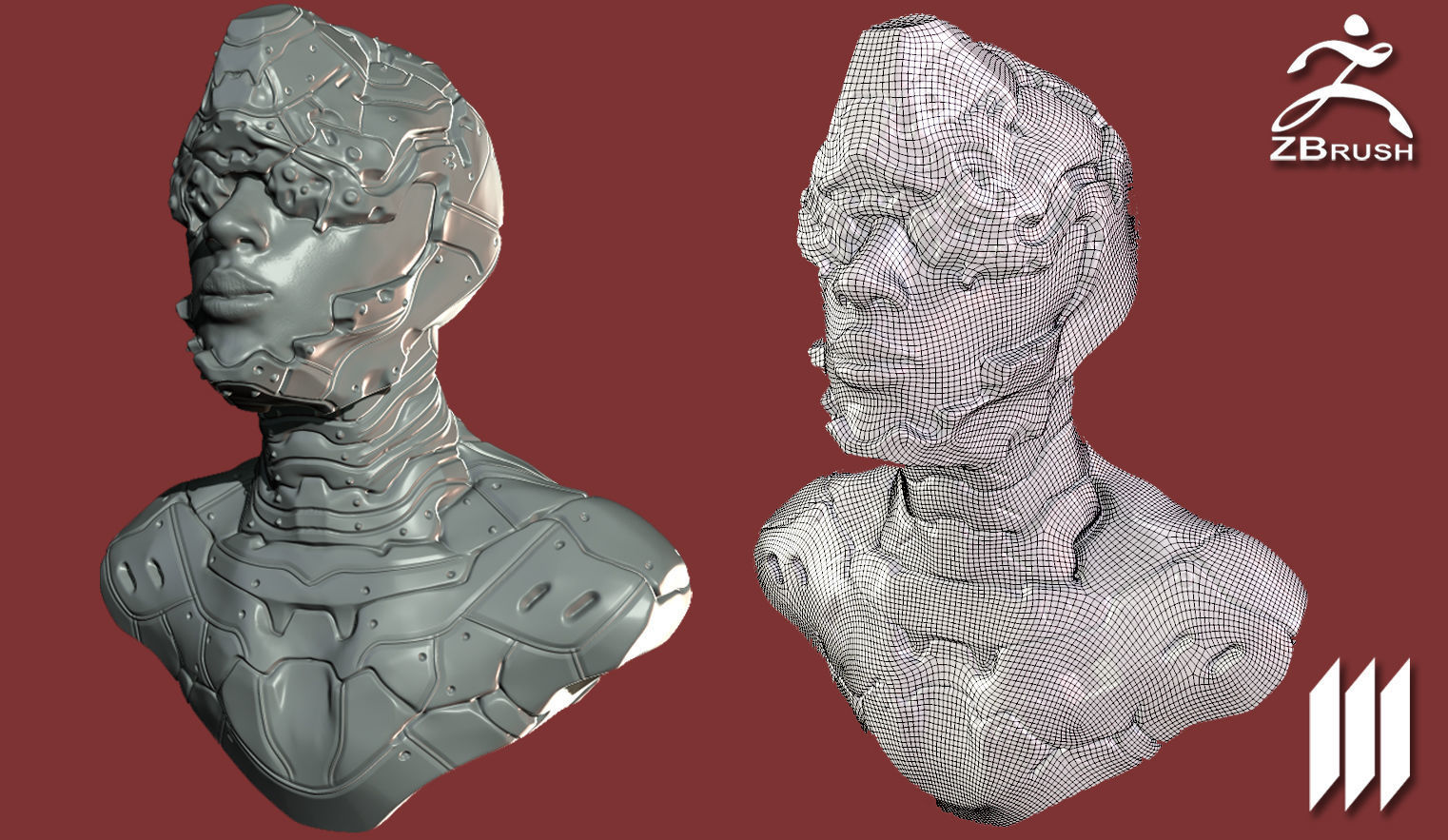 Female Sci-Fi Bust BaseMesh WIth UVs - Ztool 3D model_2