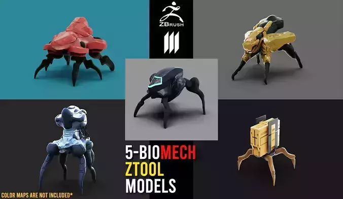 Bundle - 5-QuadLegs BioMech BaseMesh Pack No UVs - Ztool 3D model