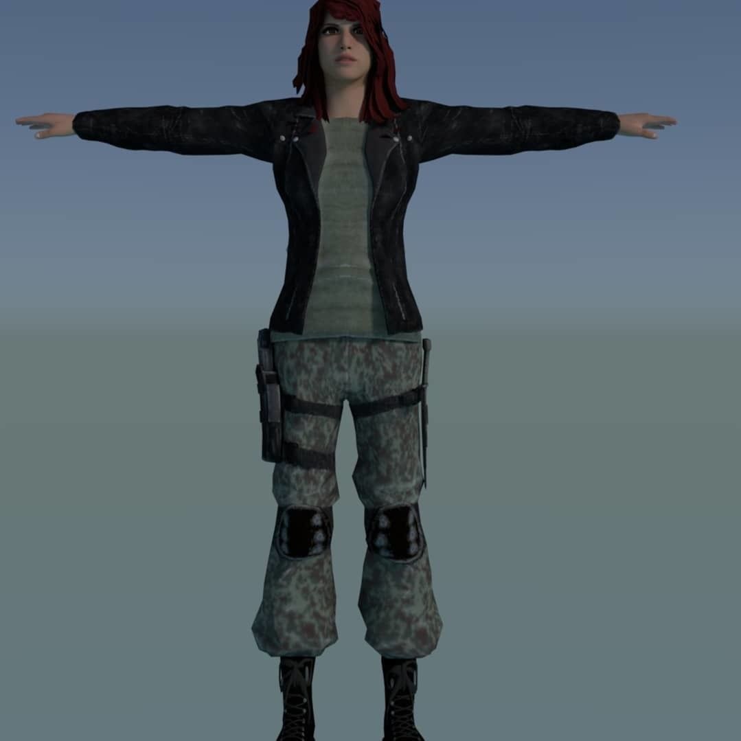 Female Model person in camouflage outfit Low-poly 3D model_5