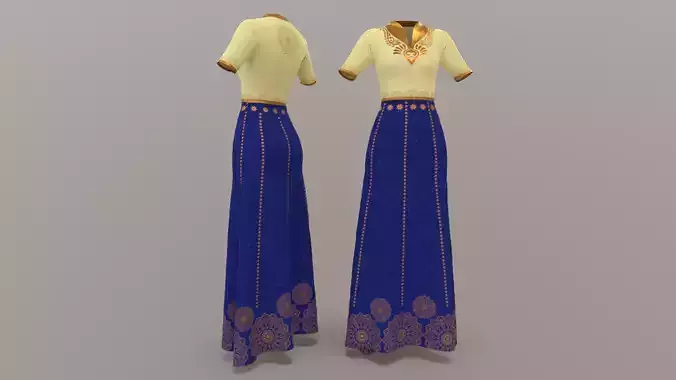 Indian Wedding Party Dress Costume Low-poly 3D model