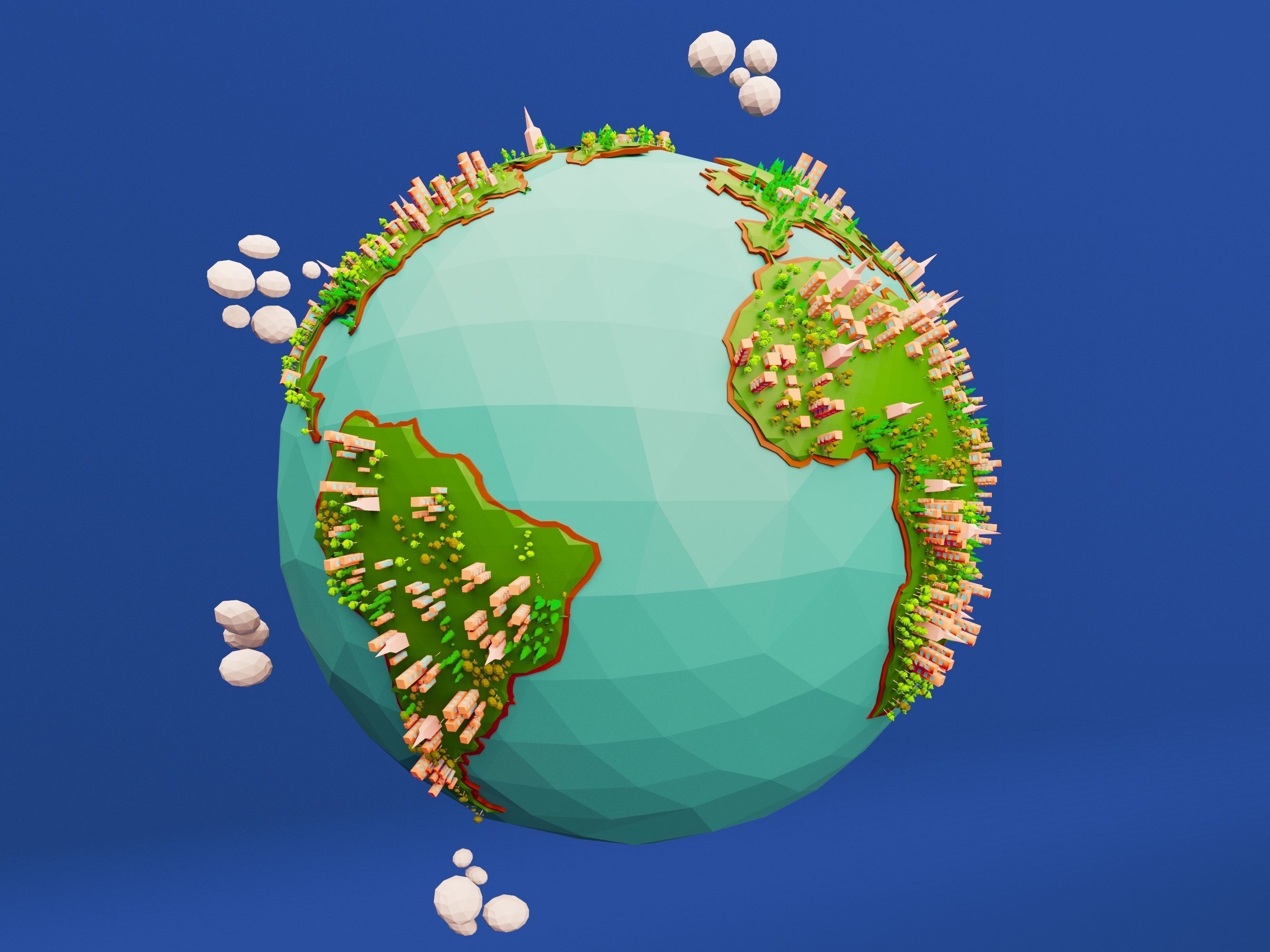 Low Poly Earth Model in polygonal style Low-poly 3D model_7