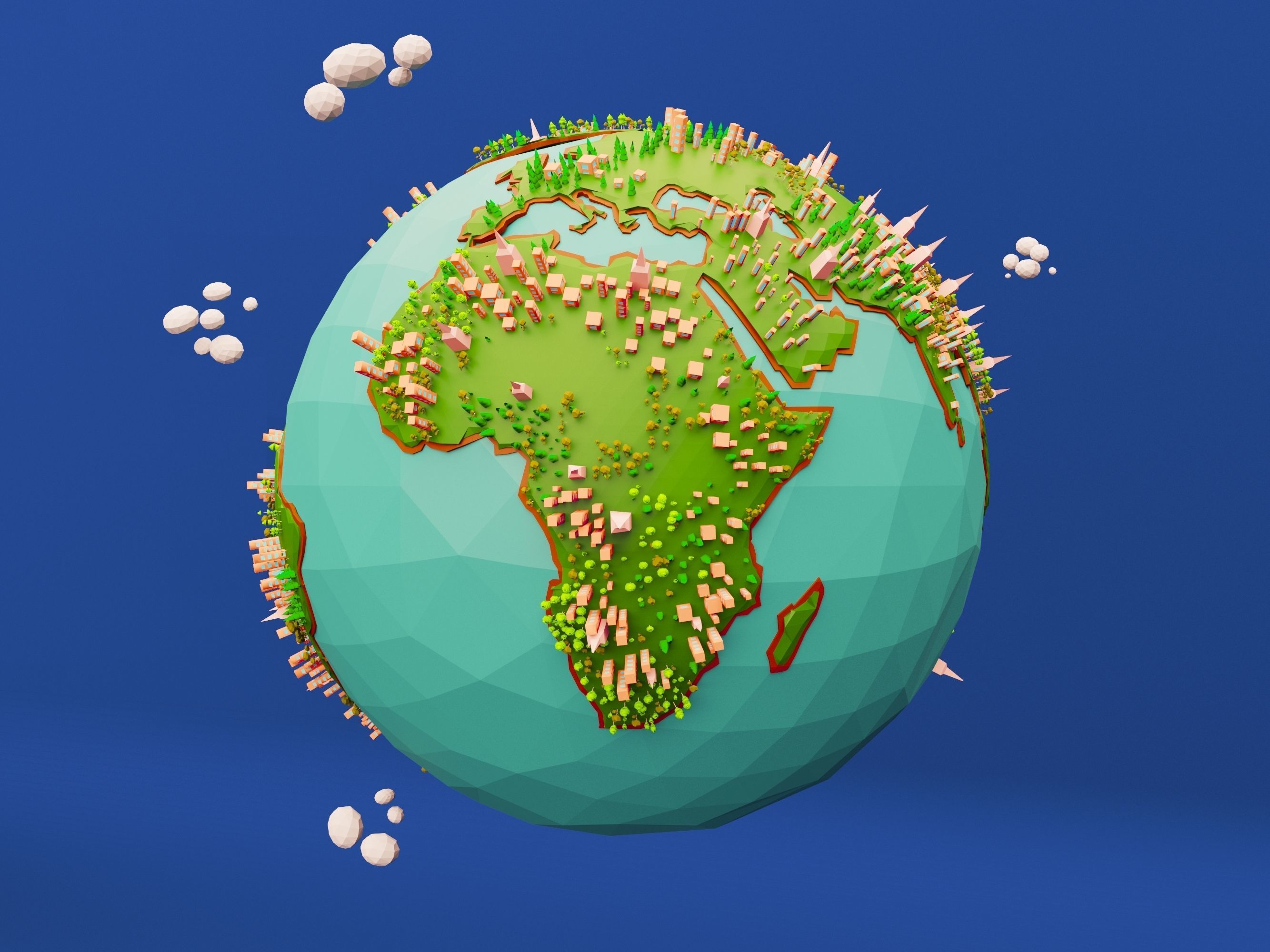 Low Poly Earth Model in polygonal style Low-poly 3D model_5