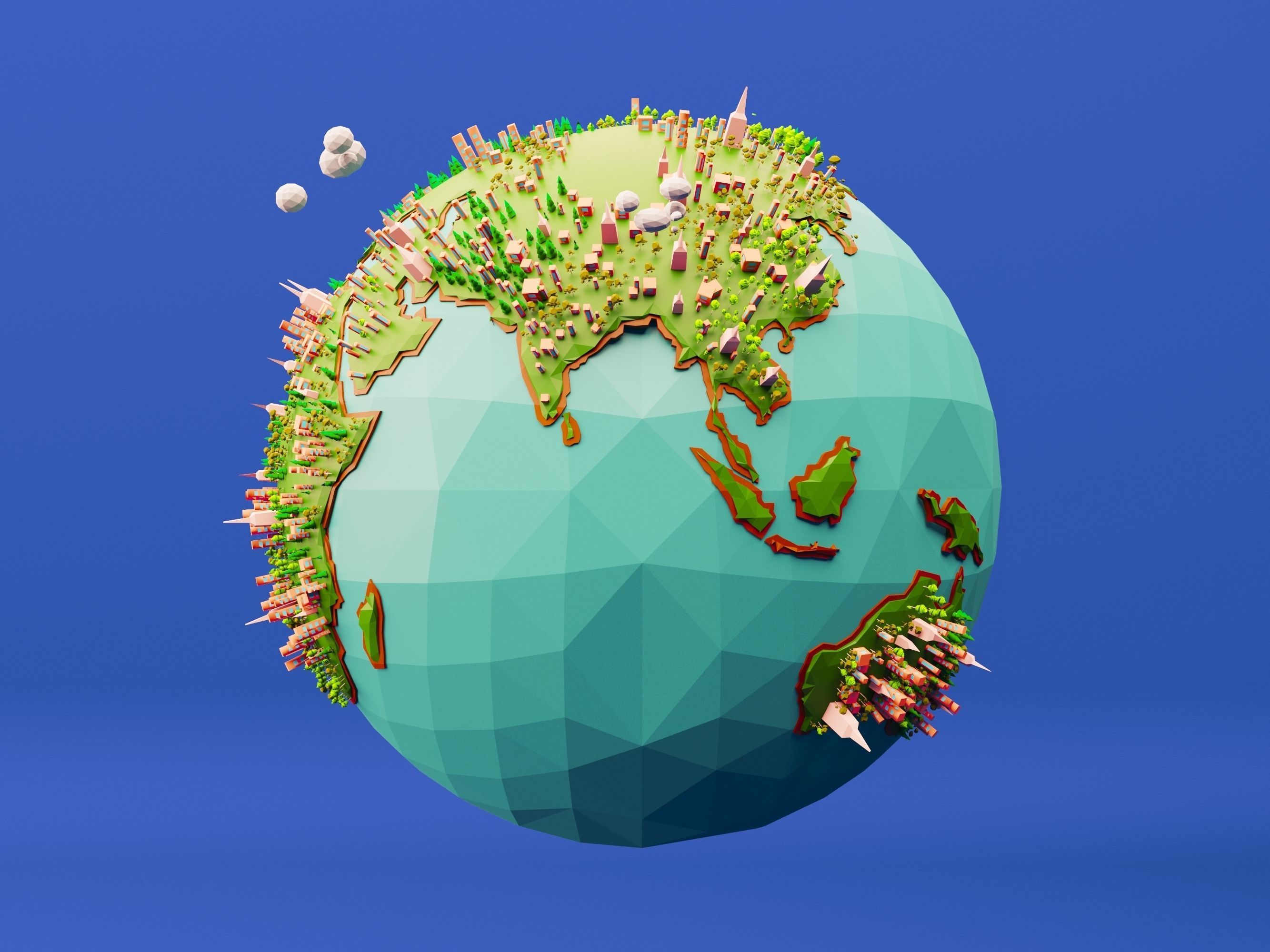 Low Poly Earth Model in polygonal style Low-poly 3D model_3