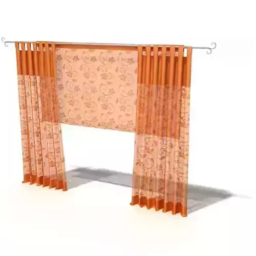 Orange Floral Patterned Curtains