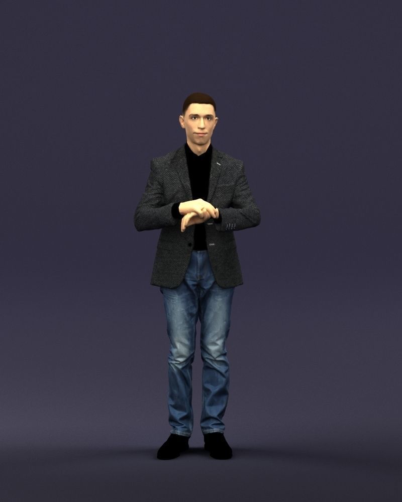 Refined black jacket man 0421 3D model_36