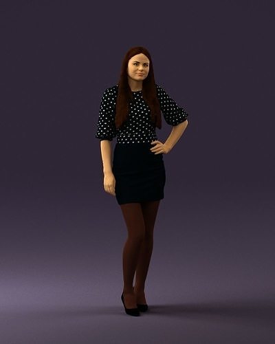 Woman in black white dots 0446 3D model