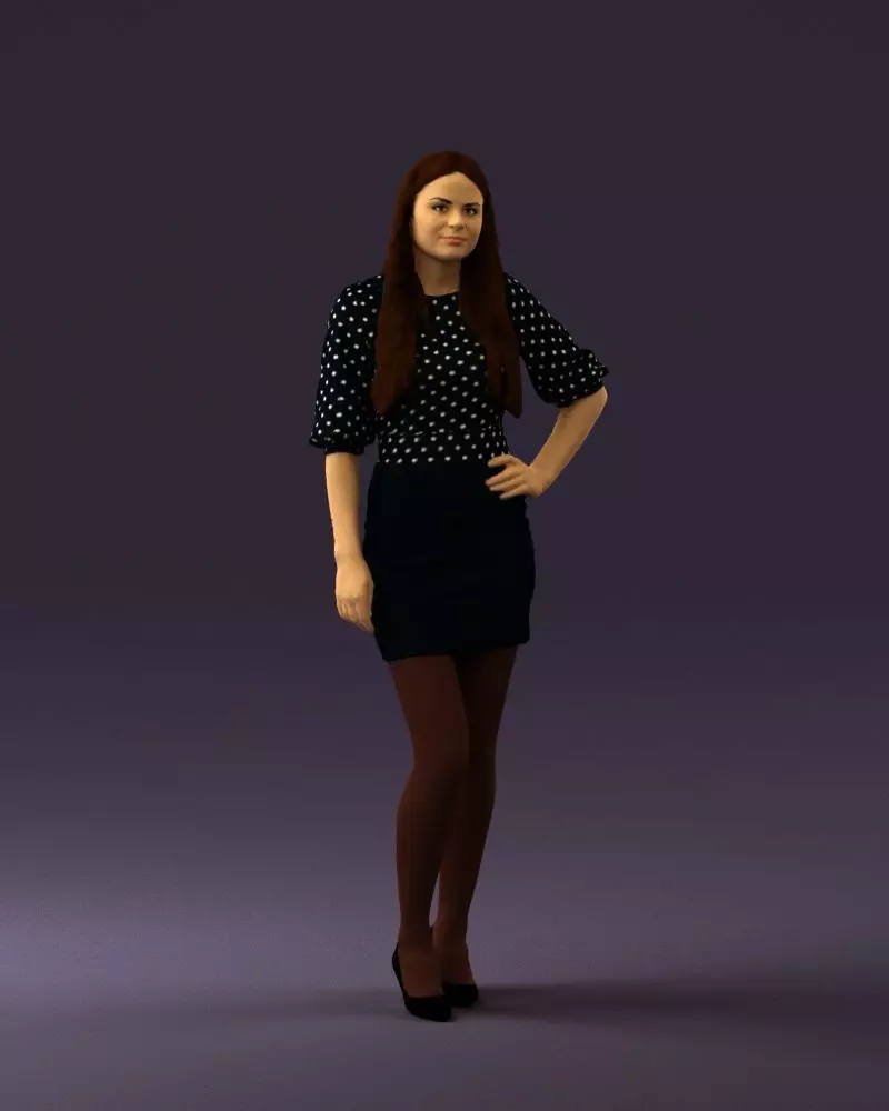 Woman in black white dots 0446 3D print model 3D print model