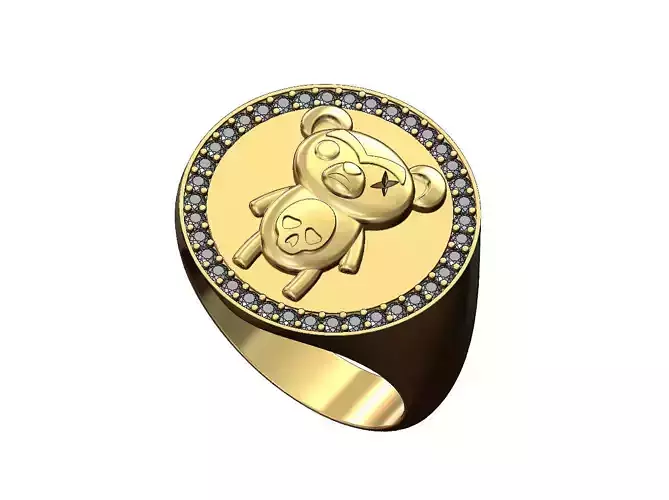 Evil bear large 21mm round diamond ring US size 9 