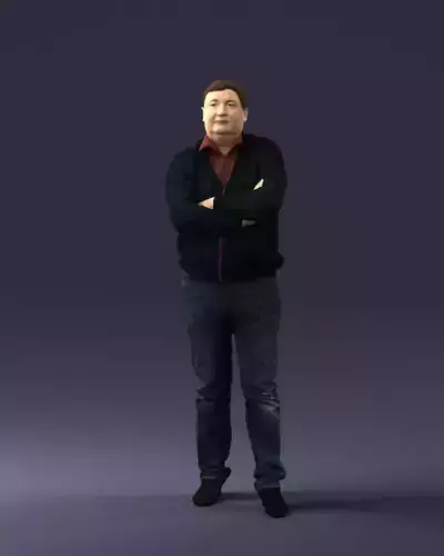 Man red shirt and jeans 0494