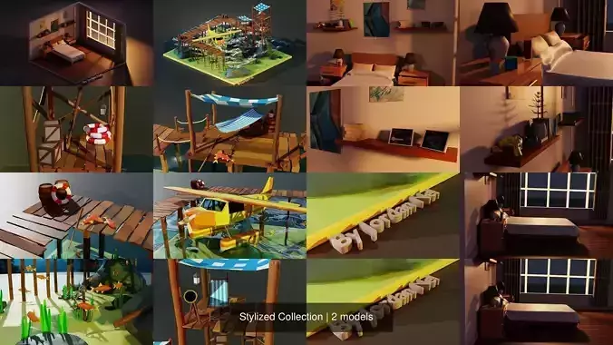 Stylized Collection wooden structure with plane 