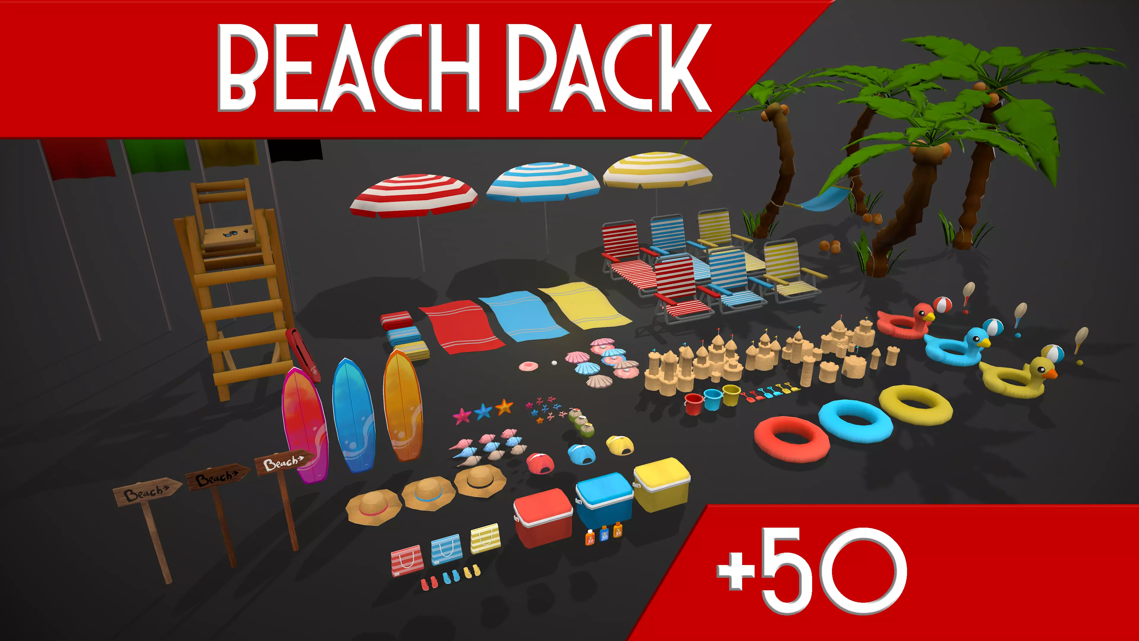 BEACH PACK - CARTOON STYLIZED Low-poly 3D model_0