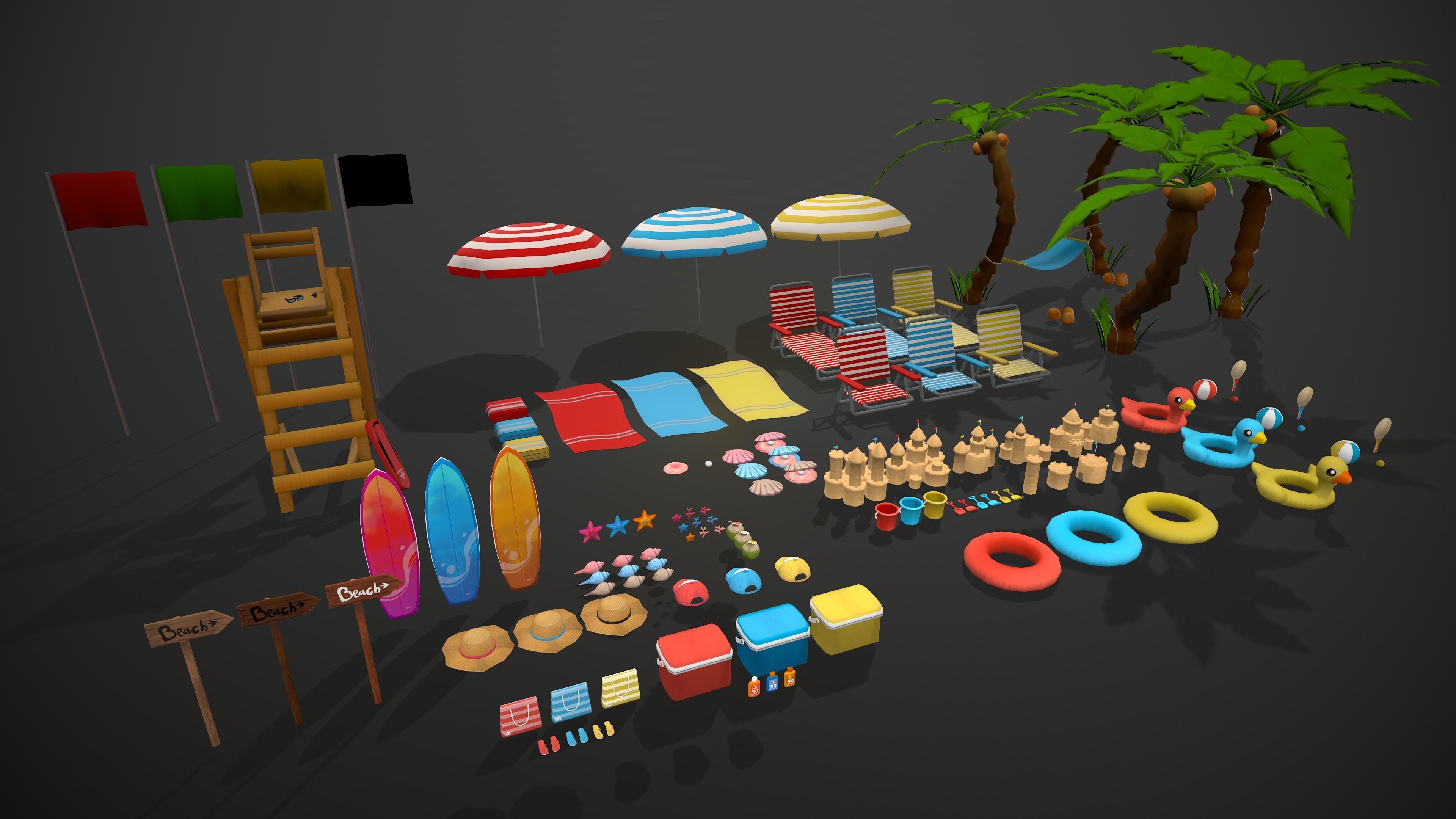 BEACH PACK - CARTOON STYLIZED Low-poly 3D model_3