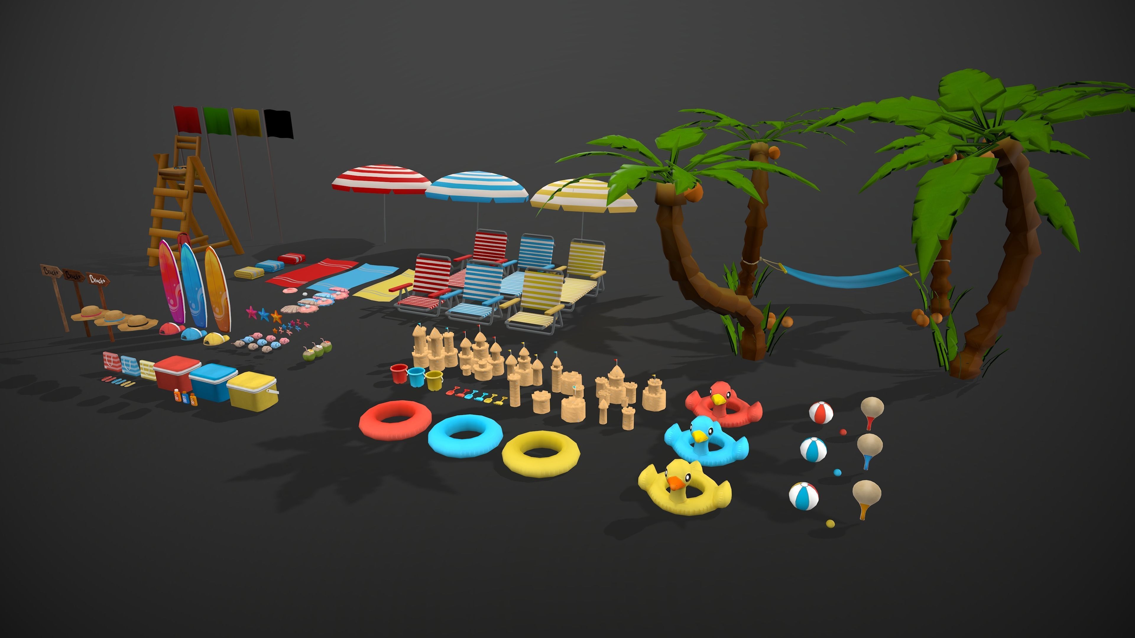 BEACH PACK - CARTOON STYLIZED Low-poly 3D model_4