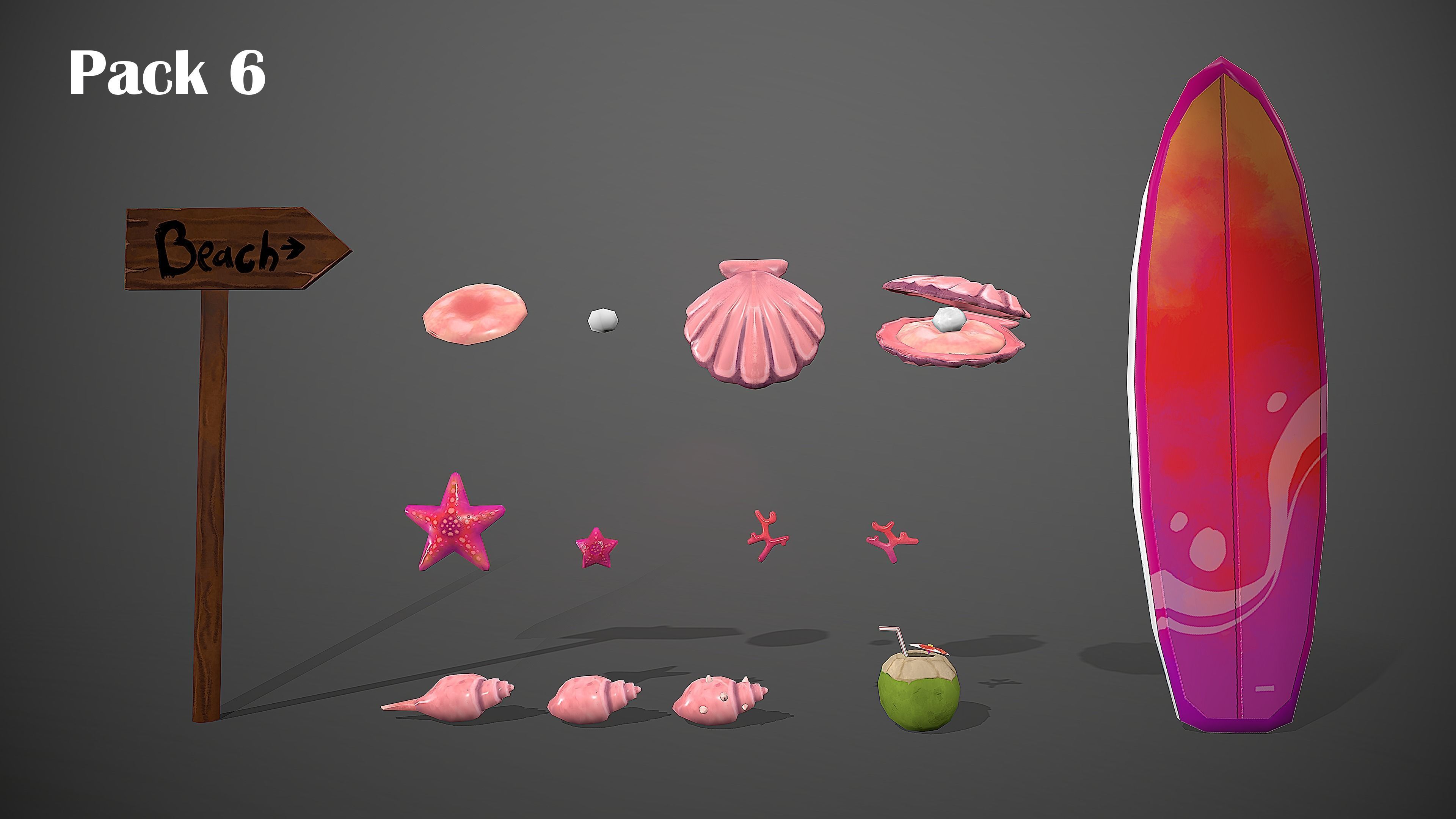 BEACH PACK - CARTOON STYLIZED Low-poly 3D model_49