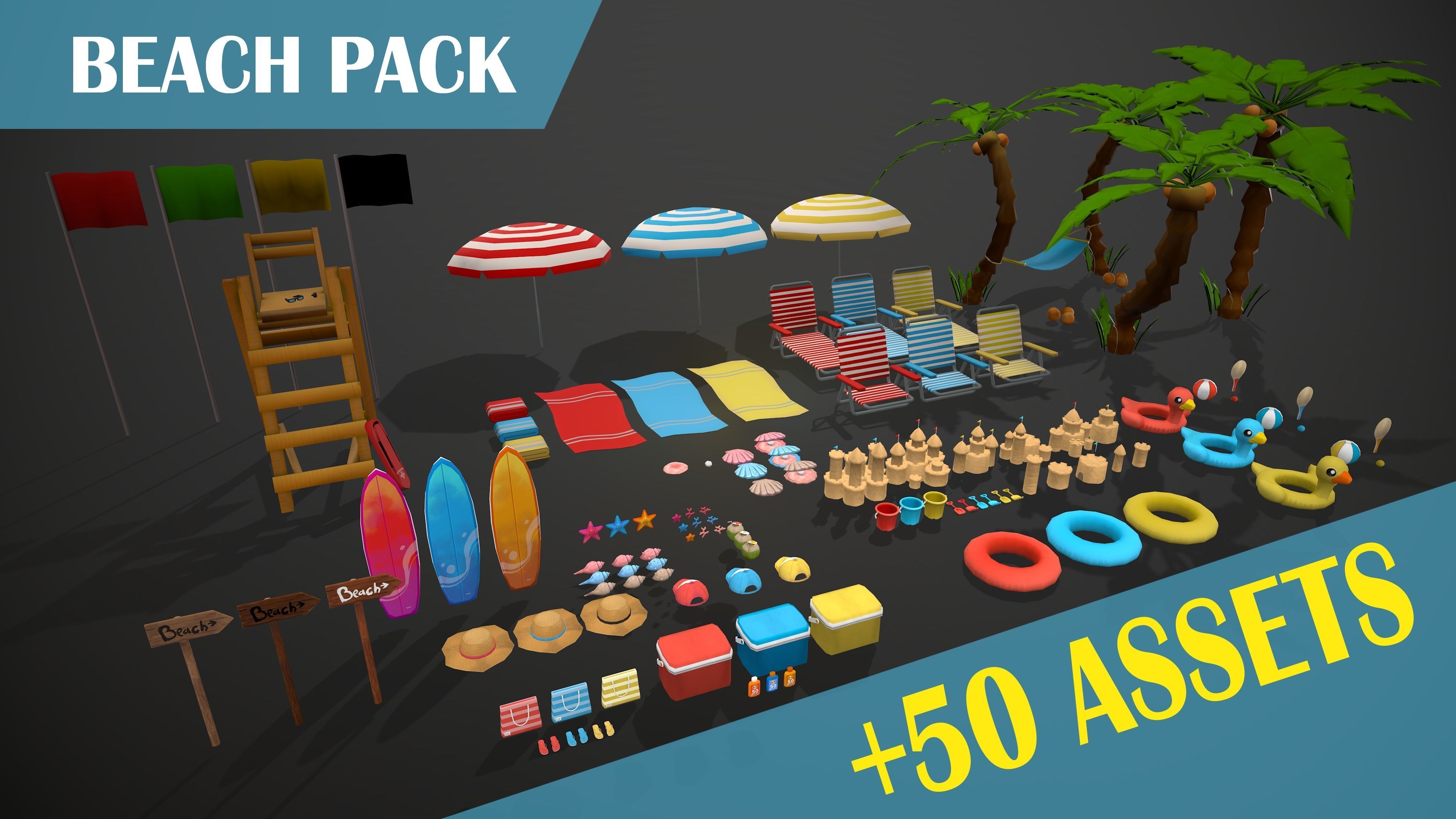 BEACH PACK - CARTOON STYLIZED Low-poly 3D model_2