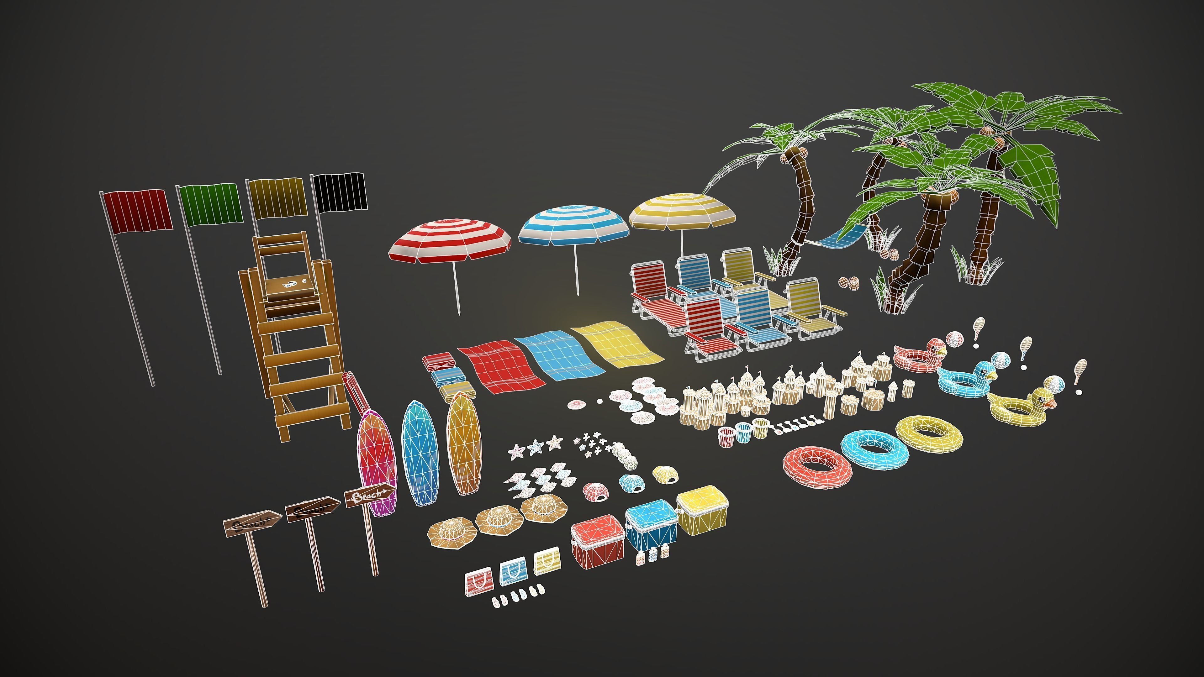 BEACH PACK - CARTOON STYLIZED Low-poly 3D model_5
