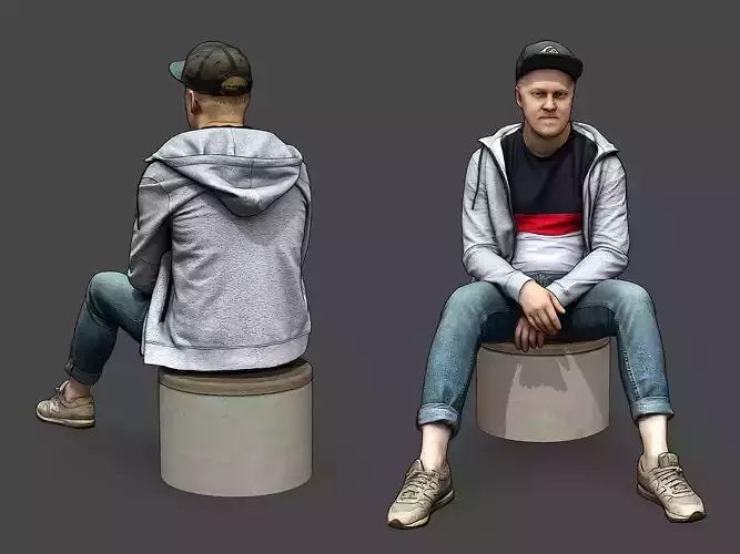 Stylized Man Character Sitting 3D model