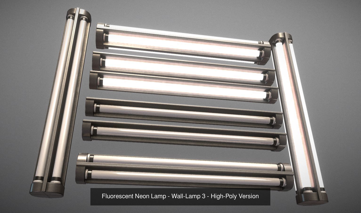 Fluorescent Neon Lamp - Wall-Lamp 3 High and Low-Poly 3D Model Collection_3