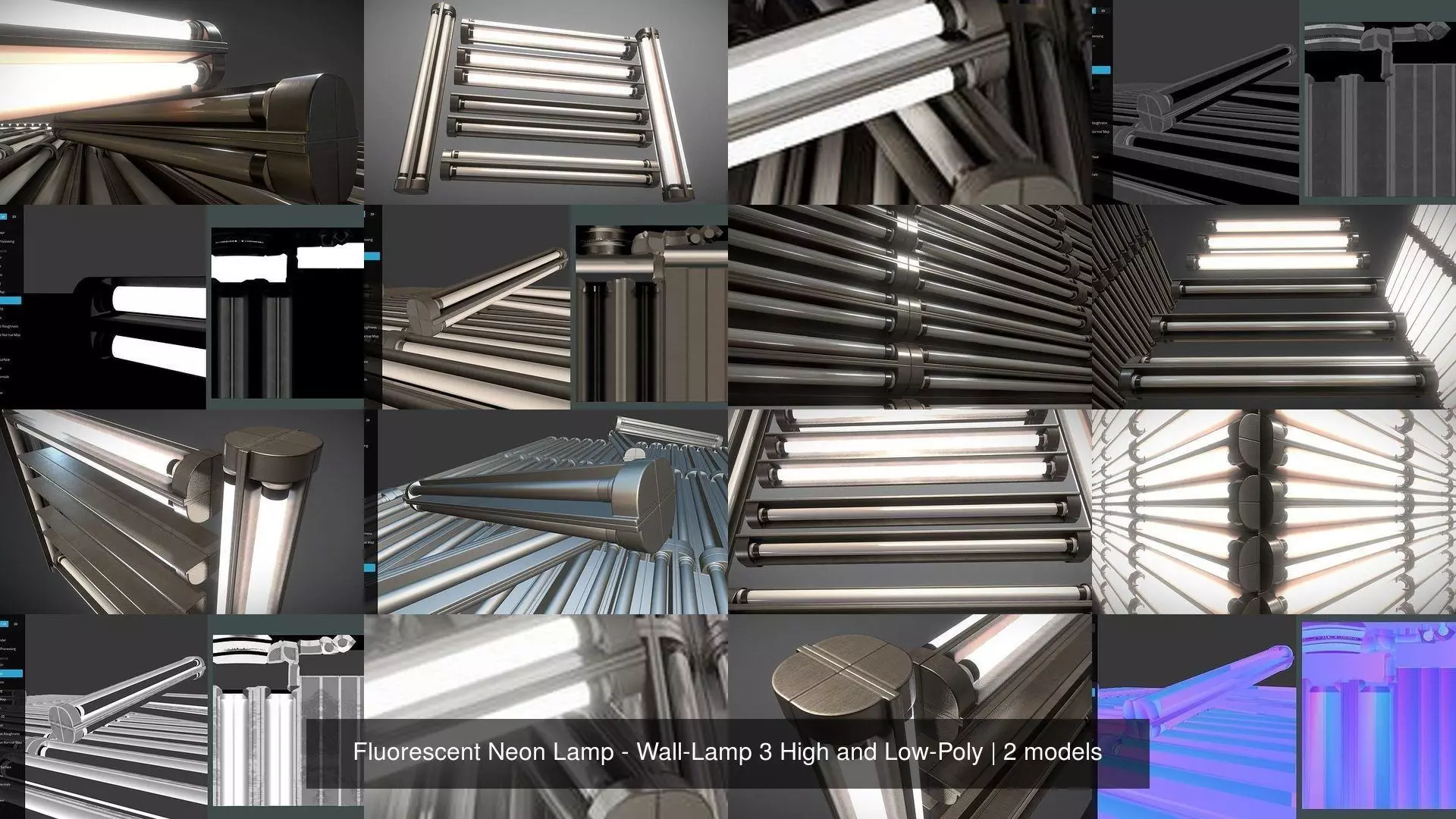 Fluorescent Neon Lamp - Wall-Lamp 3 High and Low-Poly 3D Model Collection_0