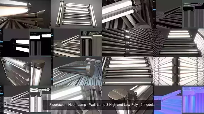 Fluorescent Neon Lamp - Wall-Lamp 3 High and Low-Poly 3D Model Collection