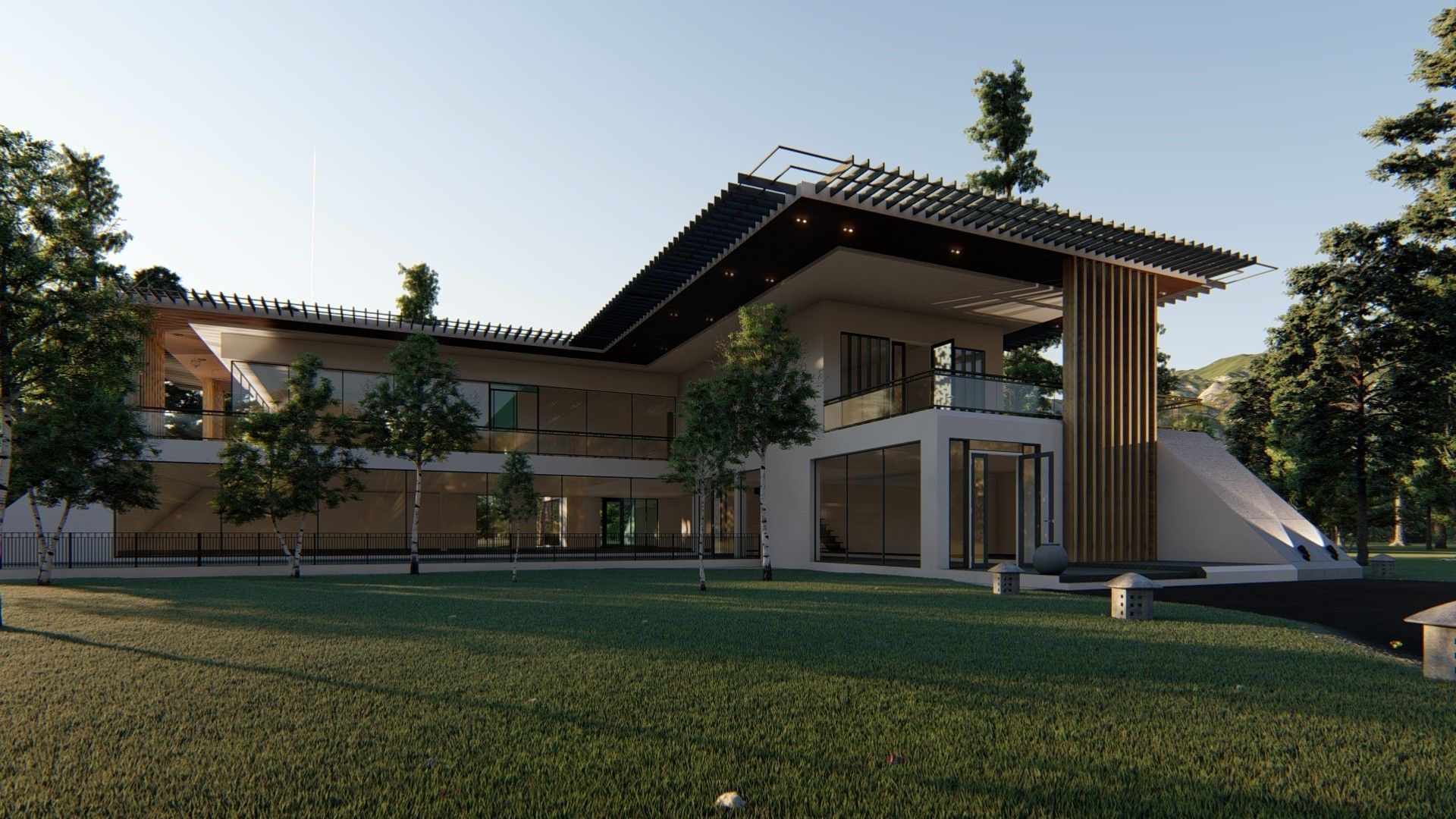 Villa house Low-poly 3D model_9