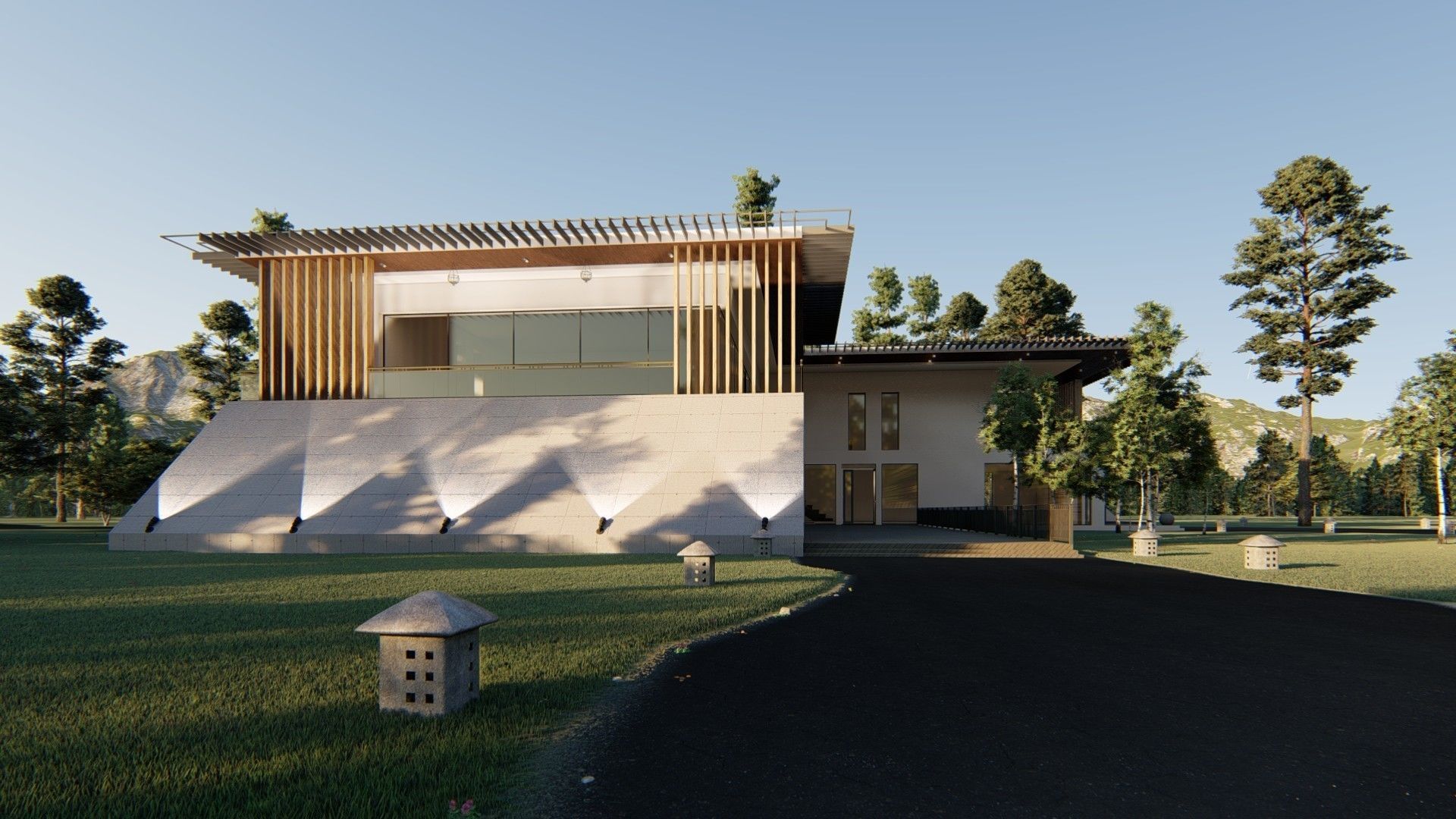 Villa house Low-poly 3D model_5