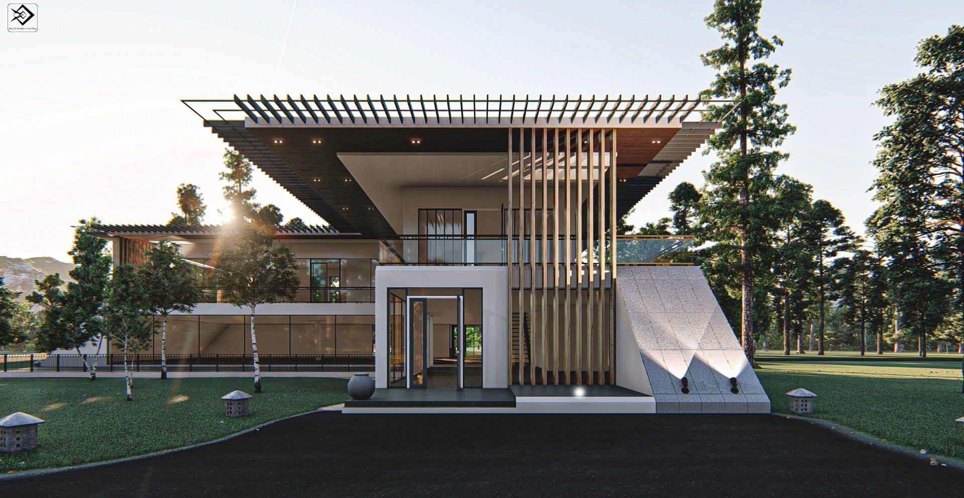 Villa house Low-poly 3D model_2