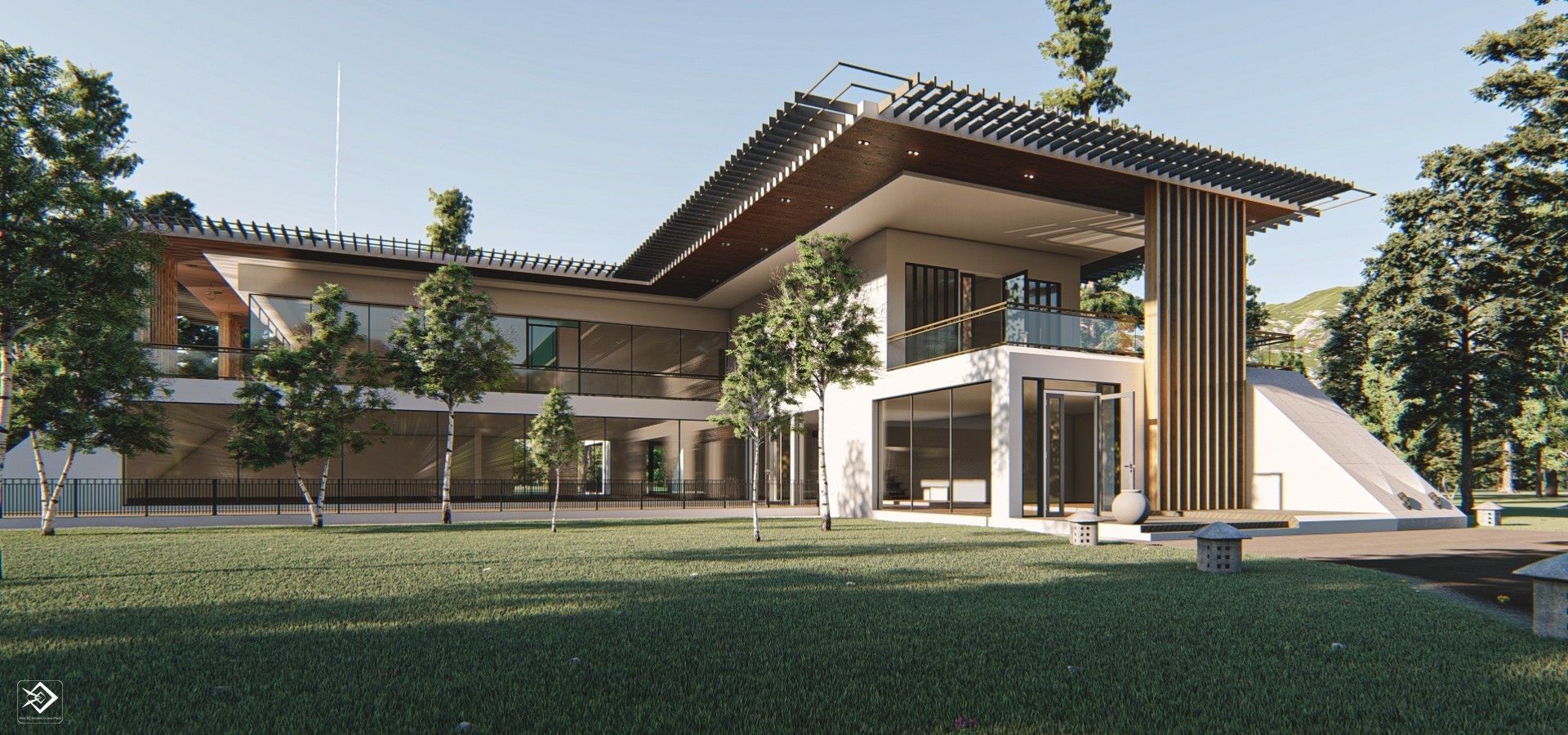 Villa house Low-poly 3D model_1