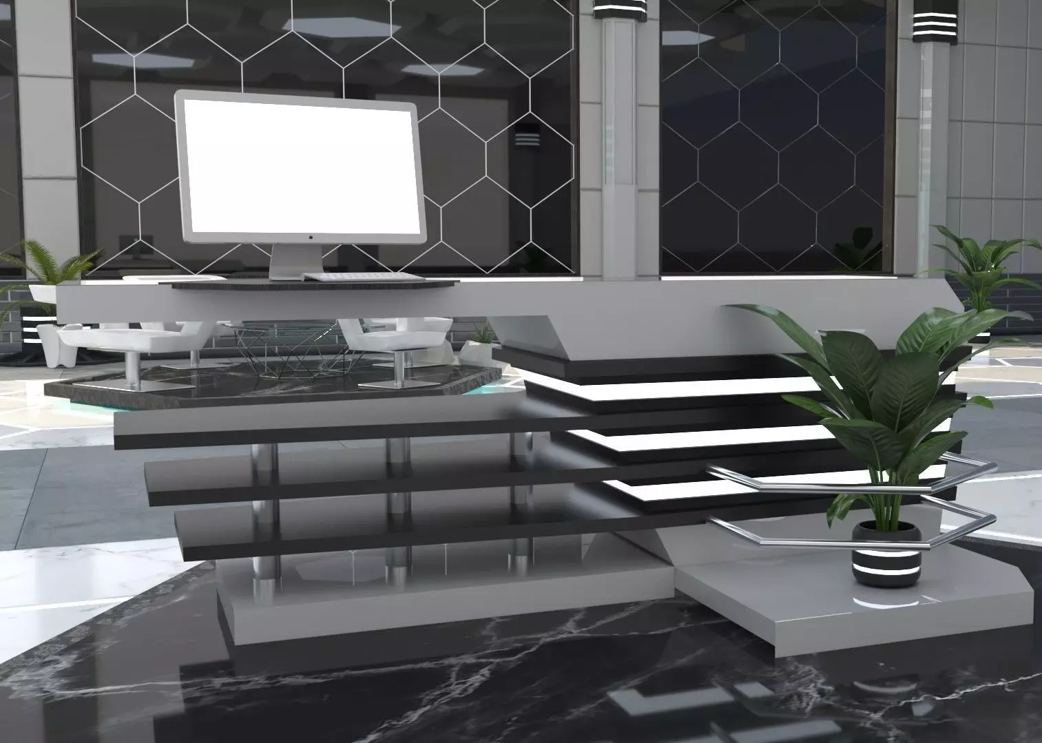 Futuristic Modern Reception Desk 3D model