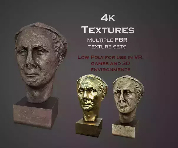 Male head sculpture   Low-poly 3D model