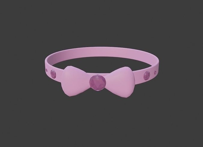 Jeweled Pink Bow Toon Collar Blender File Low-poly 3D model