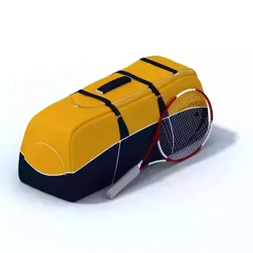 Yellow And Blue Sport Bag With A Tennis Racket
