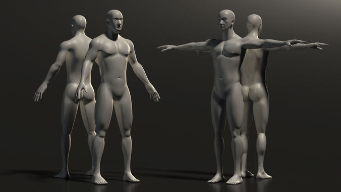 BASE MESH---Man Neutral and T-Pose Low-poly 3D model