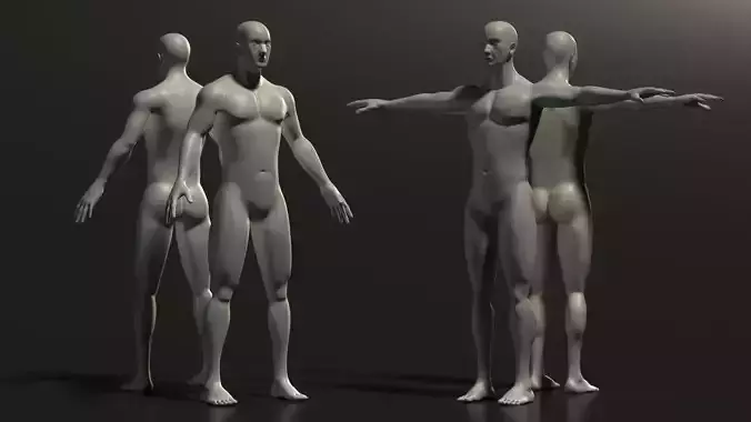 BASE MESH---Man Neutral and T-Pose Low-poly 3D model