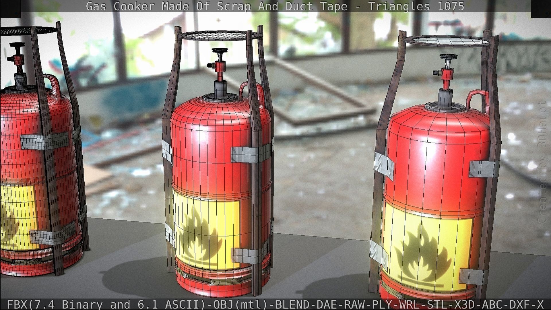 Gas Cooker Made Of Scrap And Duct Tape Low-poly 3D model_87