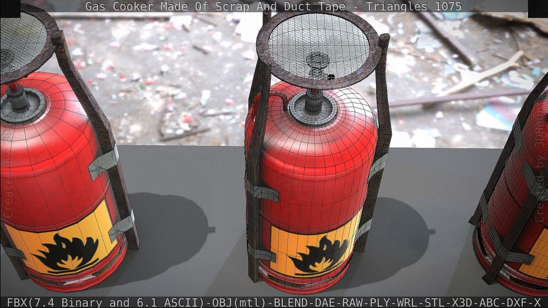 Gas Cooker Made Of Scrap And Duct Tape Low-poly 3D model_73