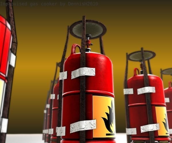 Gas Cooker Made Of Scrap And Duct Tape Low-poly 3D model_10