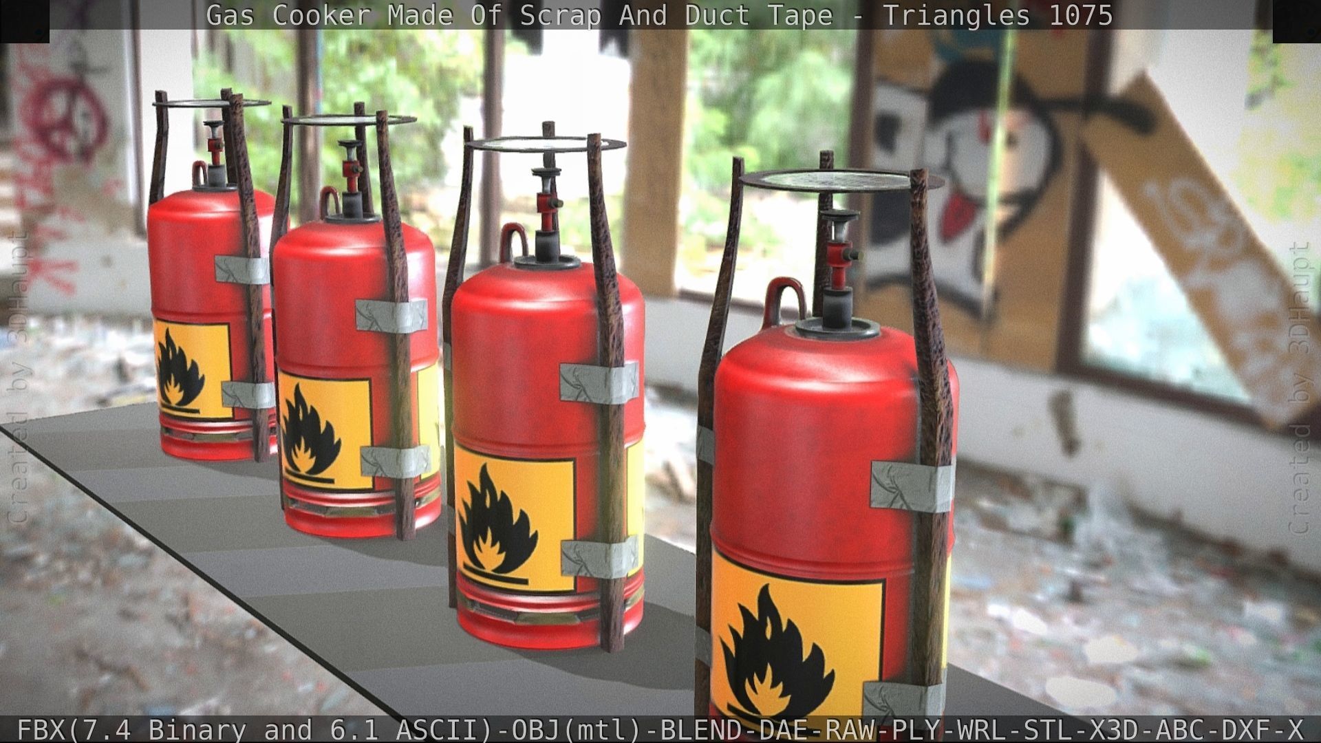 Gas Cooker Made Of Scrap And Duct Tape Low-poly 3D model_18