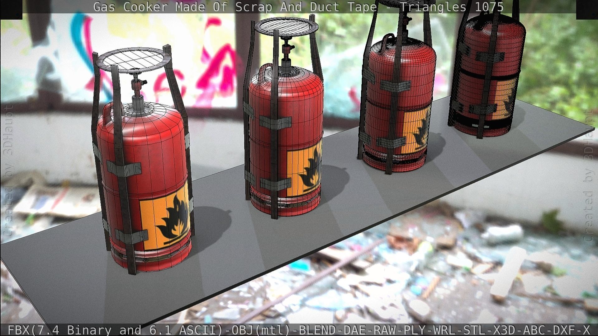 Gas Cooker Made Of Scrap And Duct Tape Low-poly 3D model_93