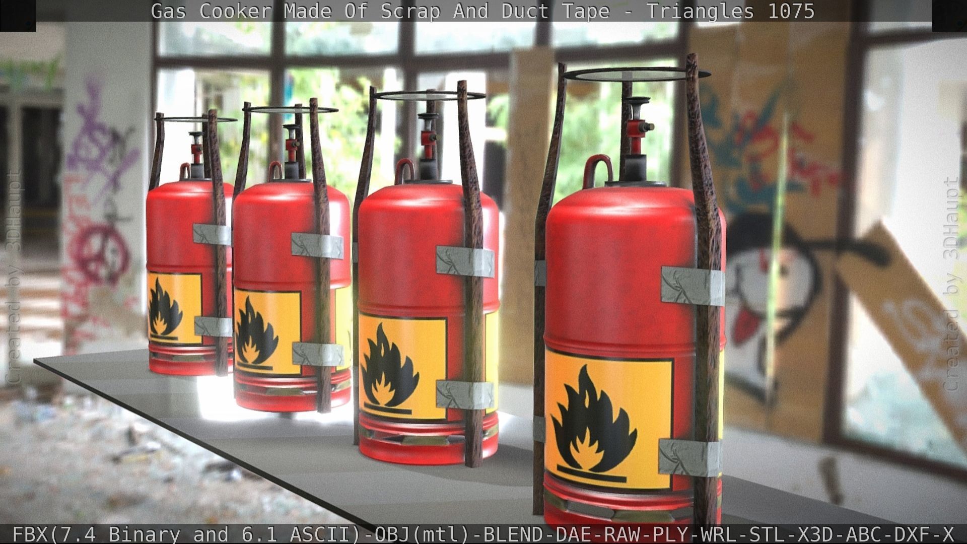 Gas Cooker Made Of Scrap And Duct Tape Low-poly 3D model_17