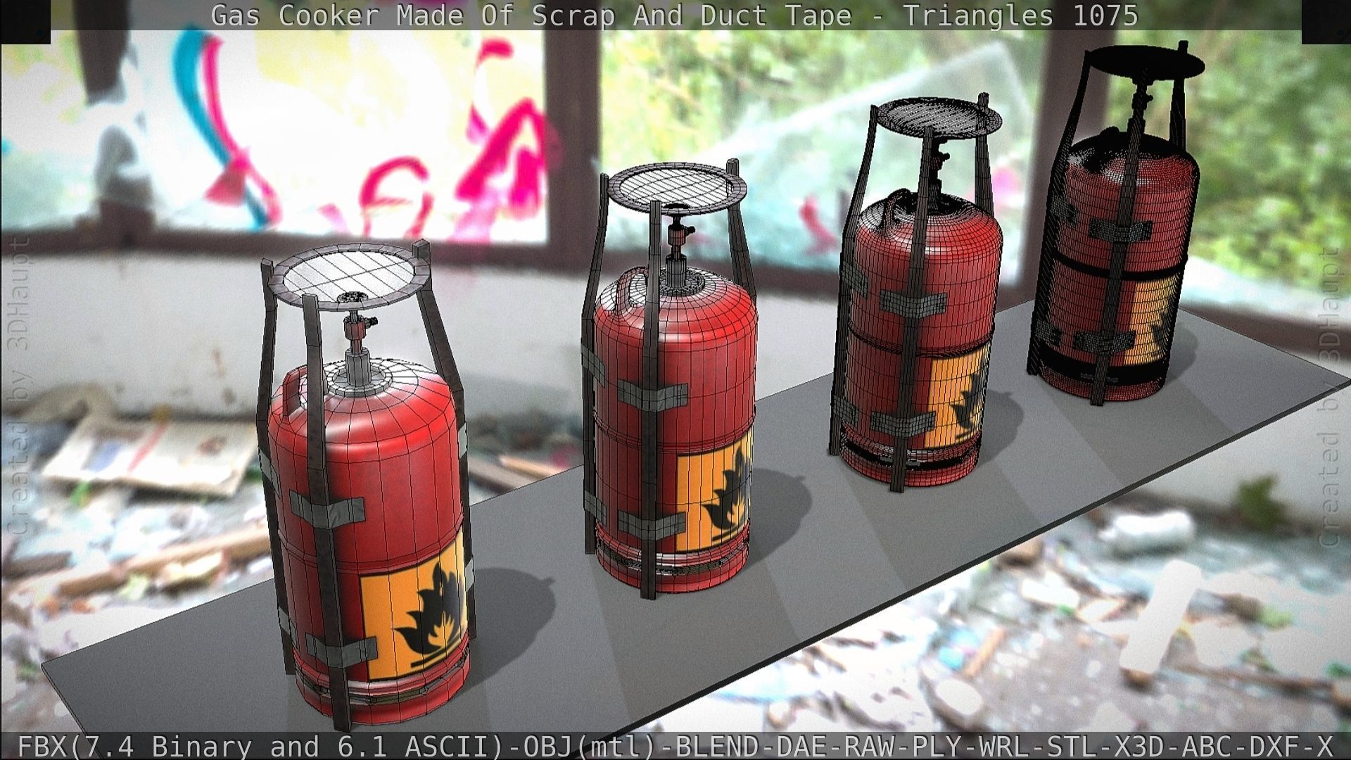 Gas Cooker Made Of Scrap And Duct Tape Low-poly 3D model_96