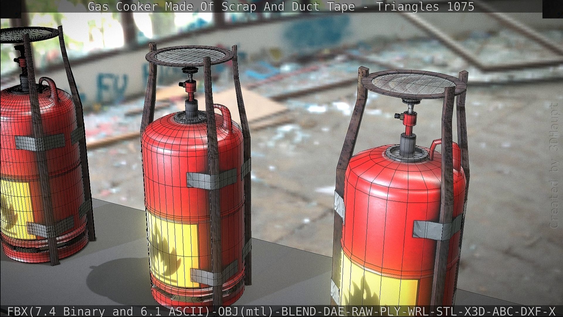 Gas Cooker Made Of Scrap And Duct Tape Low-poly 3D model_62