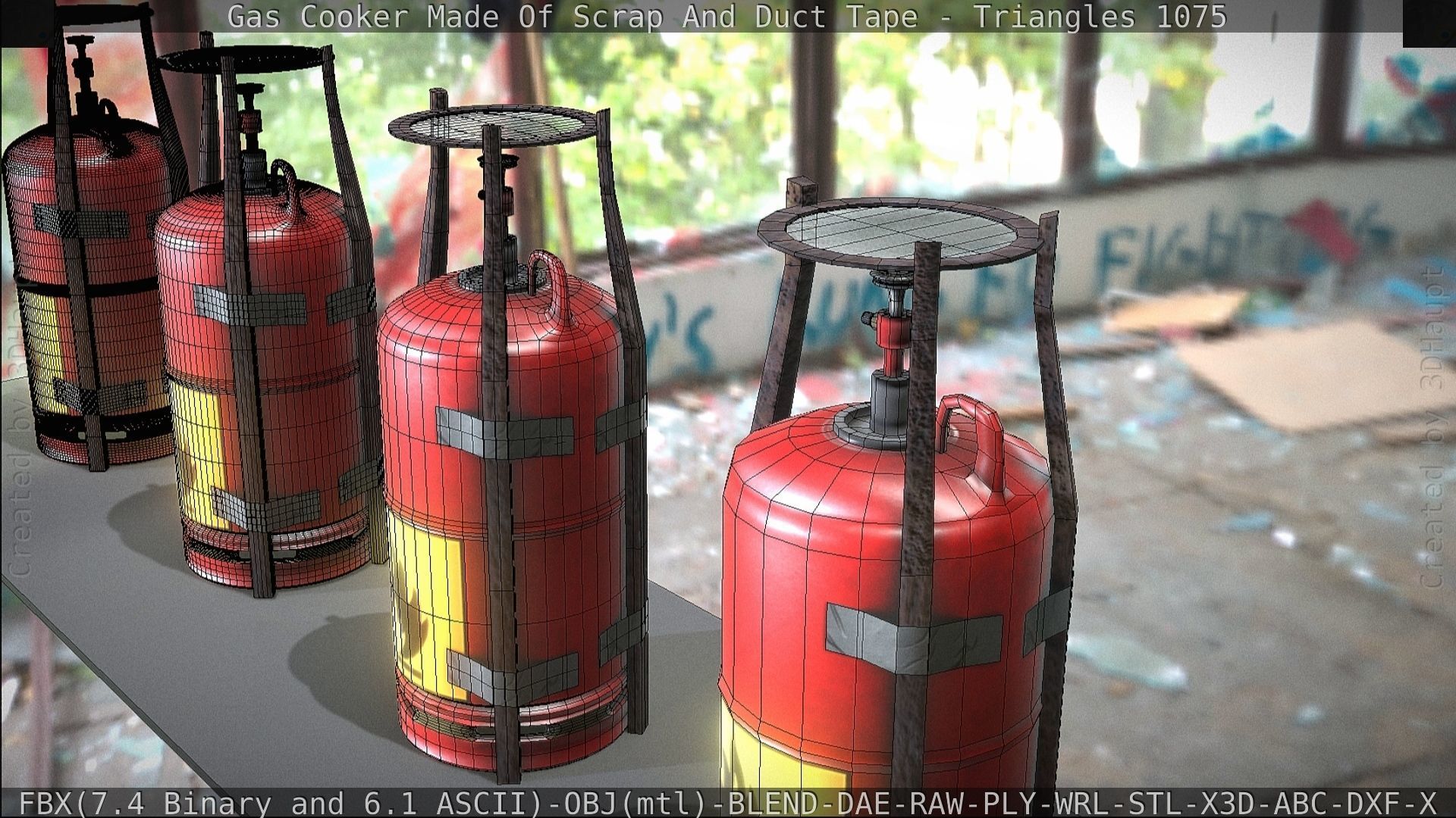 Gas Cooker Made Of Scrap And Duct Tape Low-poly 3D model_63