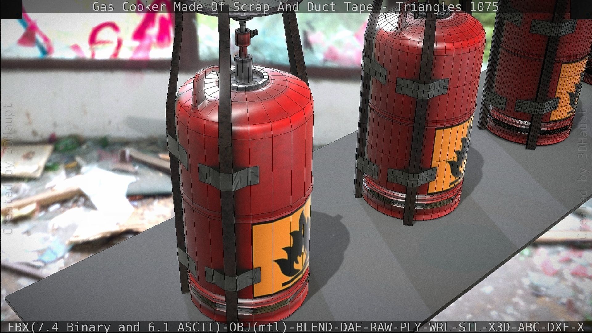 Gas Cooker Made Of Scrap And Duct Tape Low-poly 3D model_70